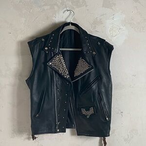 Studded Black Leather Vest
